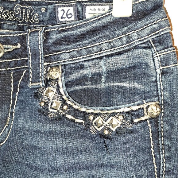 Miss Me Mid-rise Boot Jeans With Embroidery,Riveting, Rhinestones &Flap Pockets - Picture 9 of 14